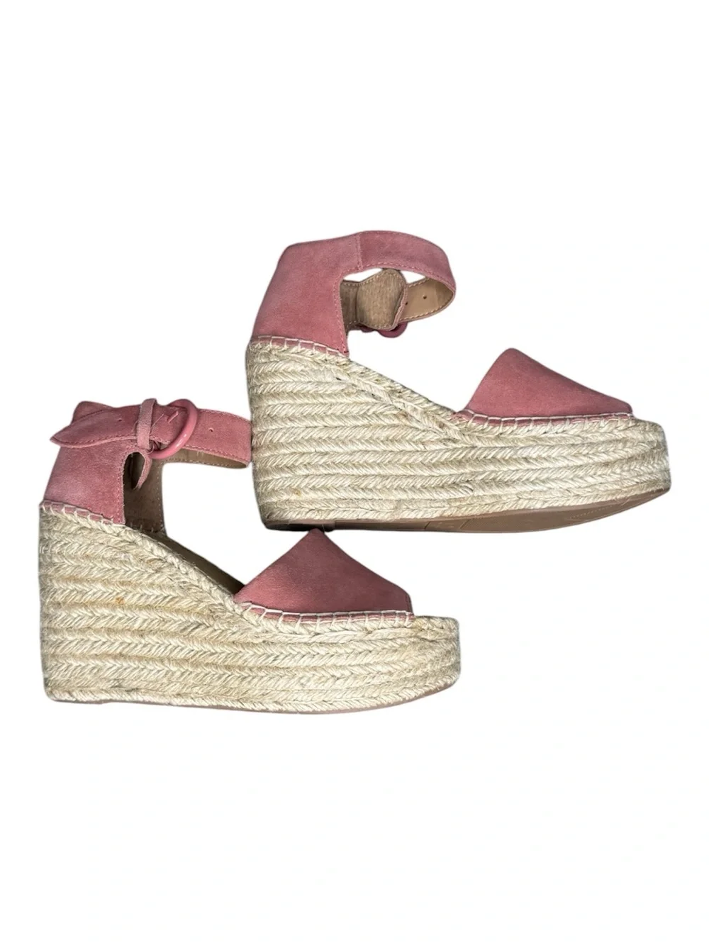 MARC FISHER Mlalida Pink Suede Espadrille Wedge Sandals Leather Sz 6M